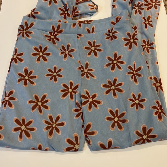 Altar’d State Swim Pant Blue with Brown Flowers Floral Retro 60s 70s Small - Picture 4 of 4